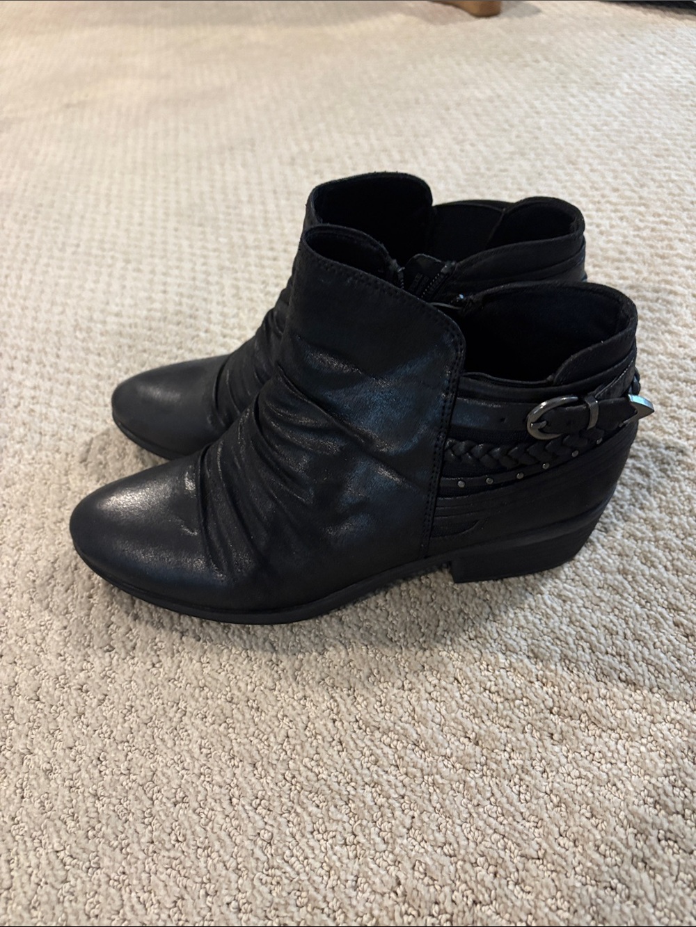 BareTraps Black Ruched Ankle Booties with Braided Strap